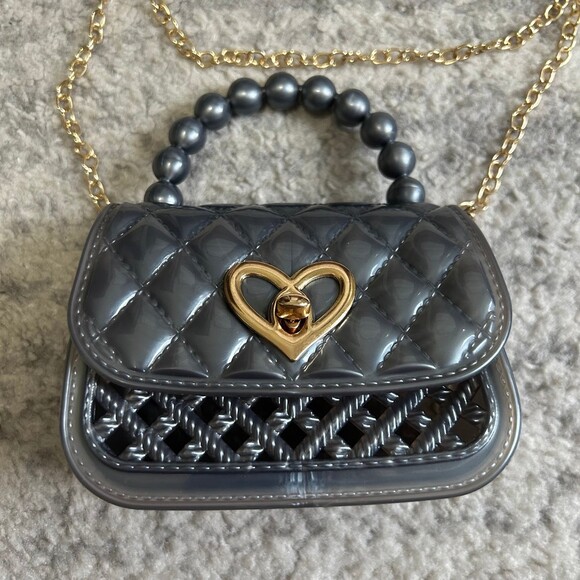 Grey Micro Purse w Metal Chain Crossbody - Picture 2 of 5